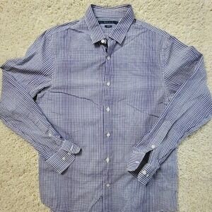 Perry Ellis Slim Fit Mens Medium Blue Gingham Check Long Sleeve Dress Shirt M